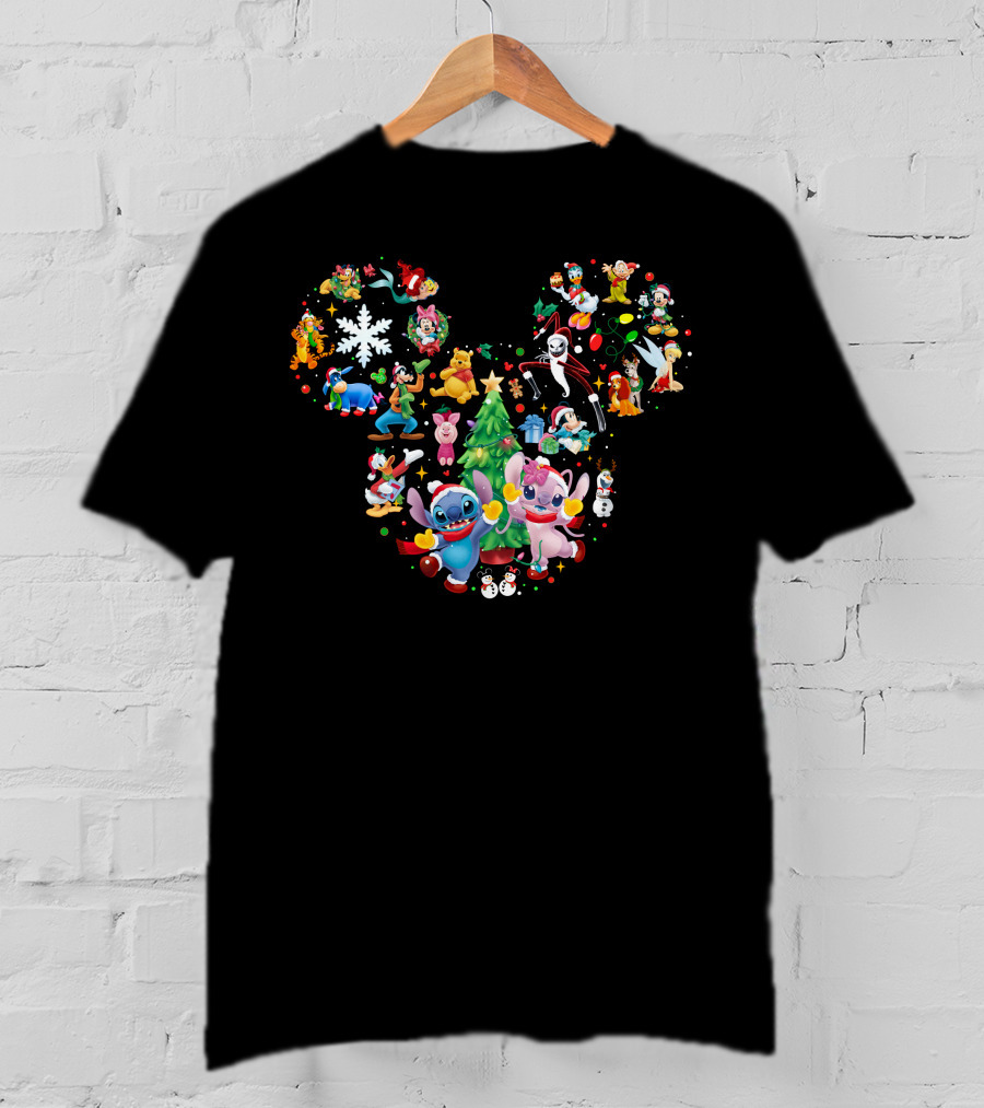 Stitch And Angel Christmas Disney Characters Celebration T-Shirt