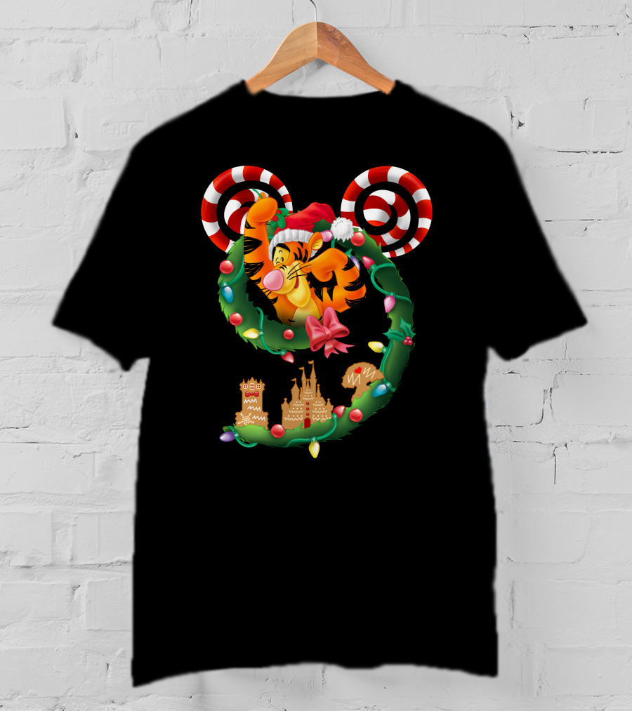 Tigger Disney Christmas Wreath Mickey Ears Holiday Castle Gingerbread Cookies T-Shirt