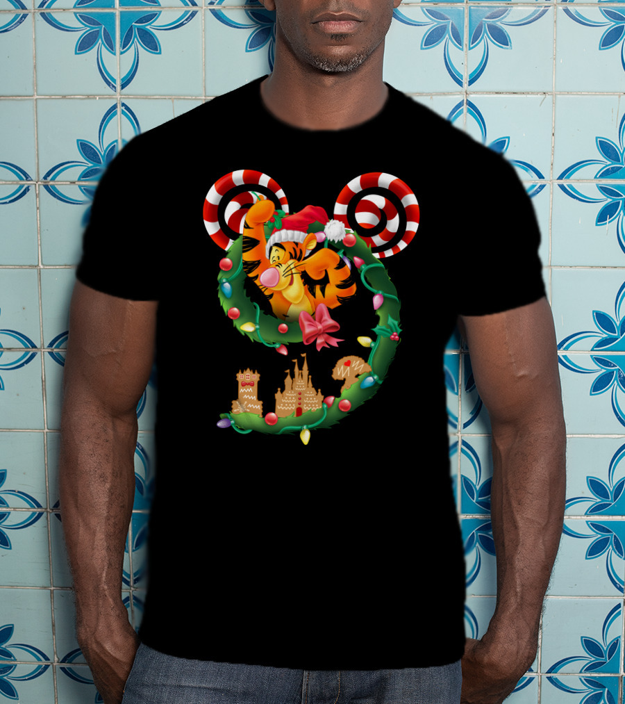 Tigger Disney Christmas Wreath Mickey Ears Holiday Castle Gingerbread Cookies T-Shirt