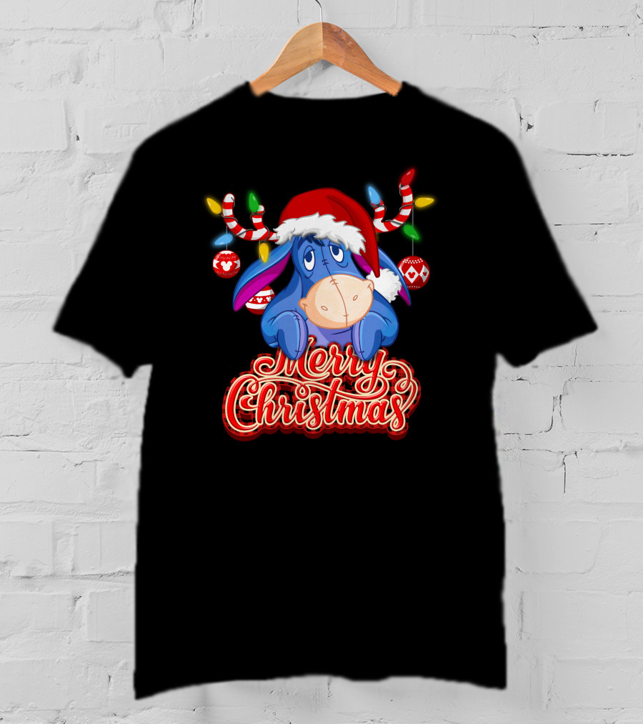 Eeyore Merry Christmas Santa Hat Reindeer Lights T-Shirt