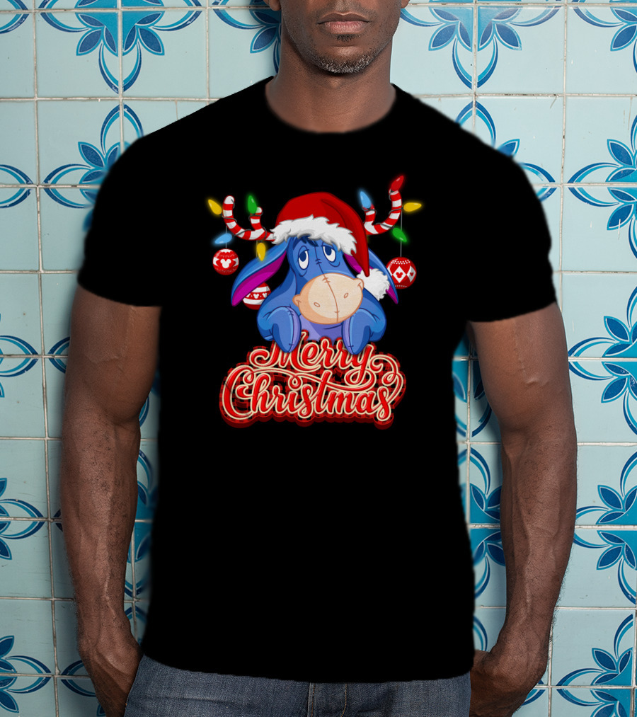 Eeyore Merry Christmas Santa Hat Reindeer Lights T-Shirt