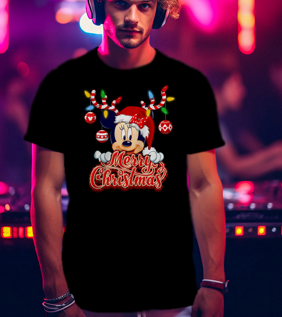 Minnie Mouse Merry Christmas Holiday Lights And Ornaments T-Shirt