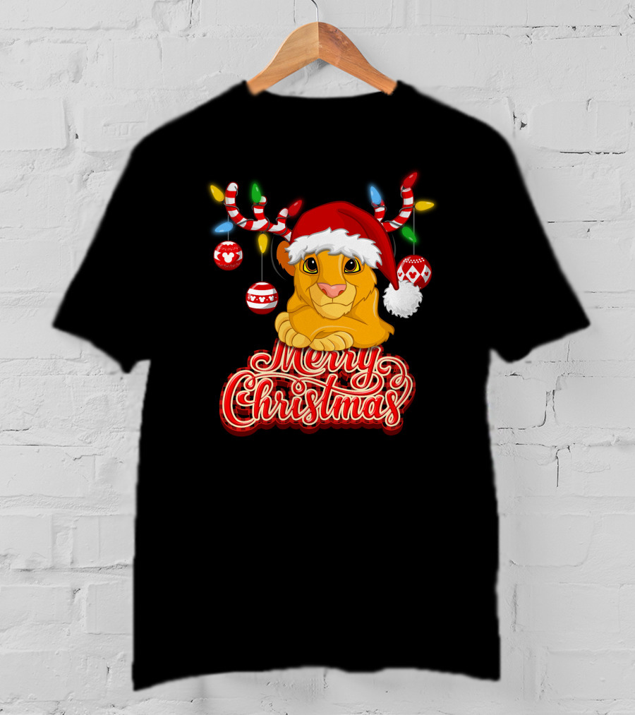 Simba Merry Christmas Santa Hat And Reindeer Antlers T-Shirt