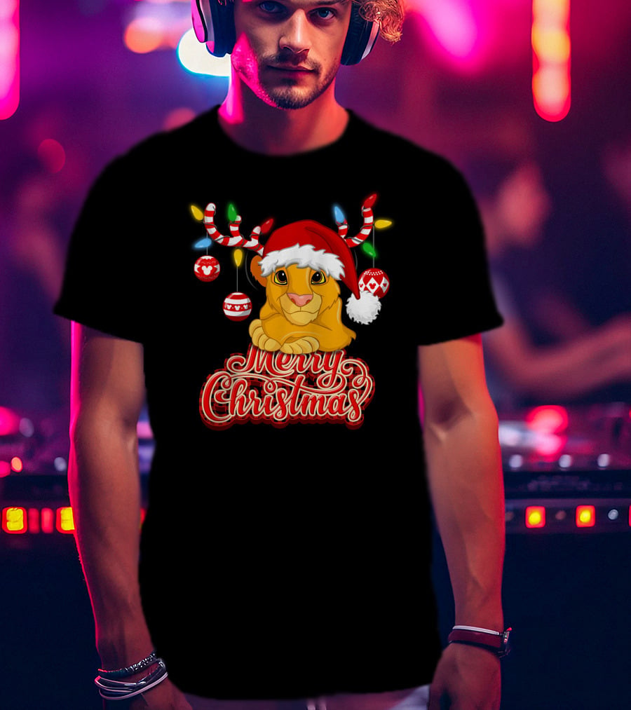 Simba Merry Christmas Santa Hat And Reindeer Antlers T-Shirt