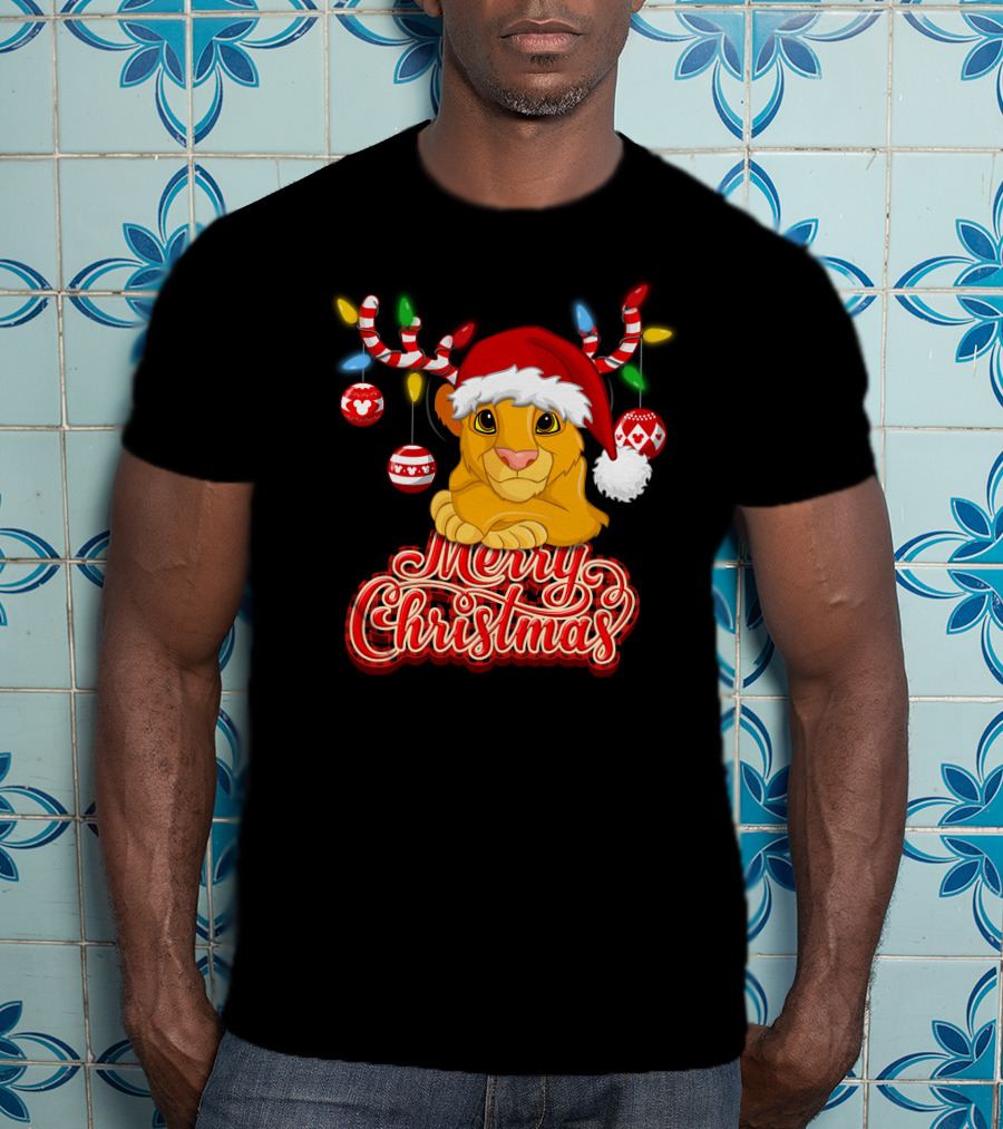 Simba Merry Christmas Santa Hat And Reindeer Antlers T-Shirt
