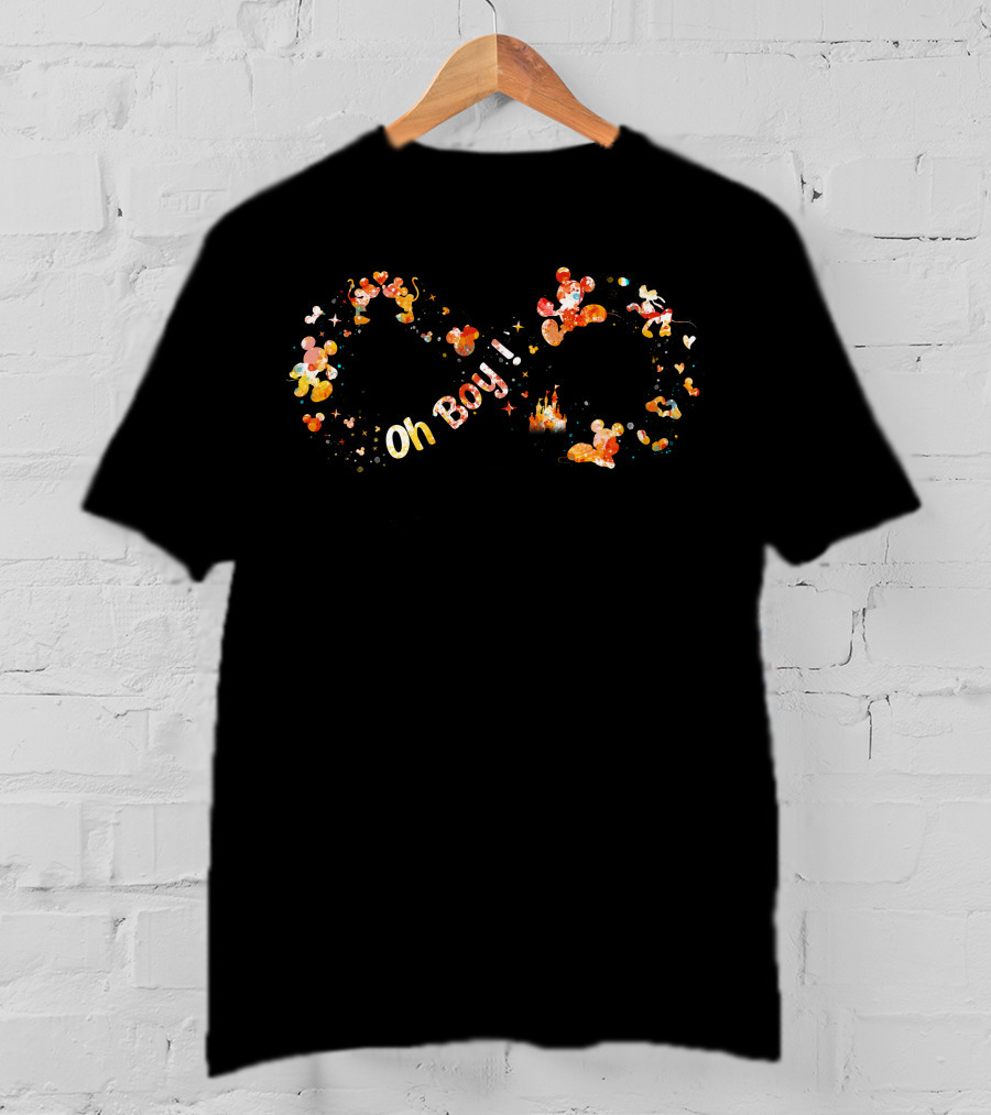 Mickey Oh Boy Infinity Symbol With Characters And Castle T-Shirt