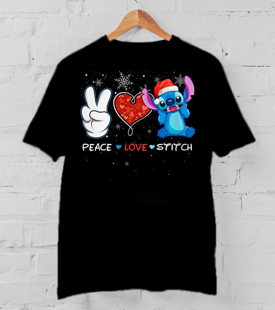 Peace Love Stitch Christmas Santa Hat T-Shirt