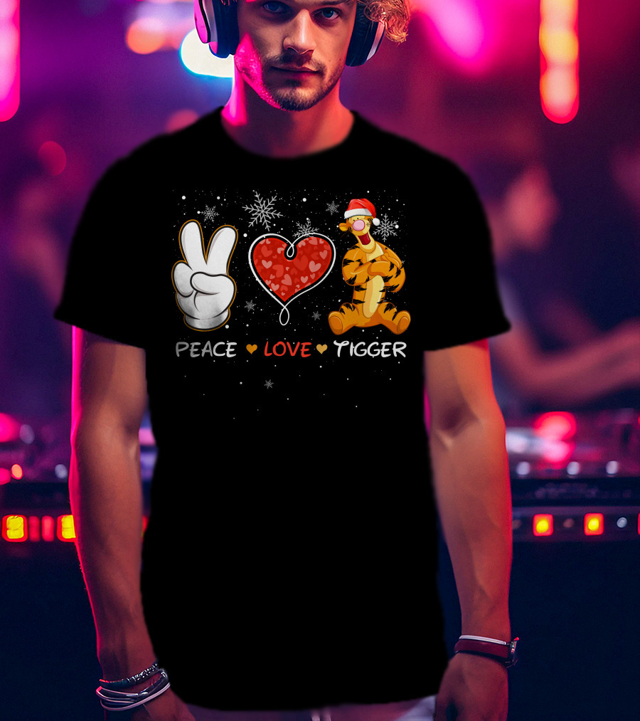 Peace Love Tigger Santa Hat Snowflakes T-Shirt