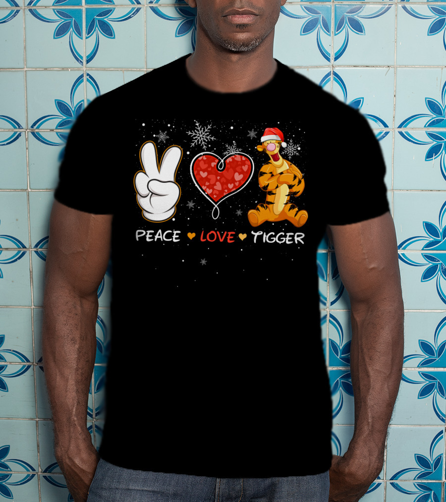 Peace Love Tigger Santa Hat Snowflakes T-Shirt