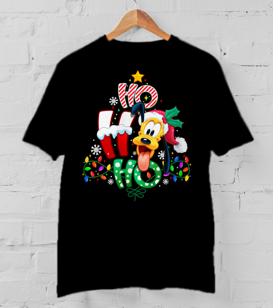 Ho Ho Ho Pluto Christmas Lights And Snowflakes T-Shirt