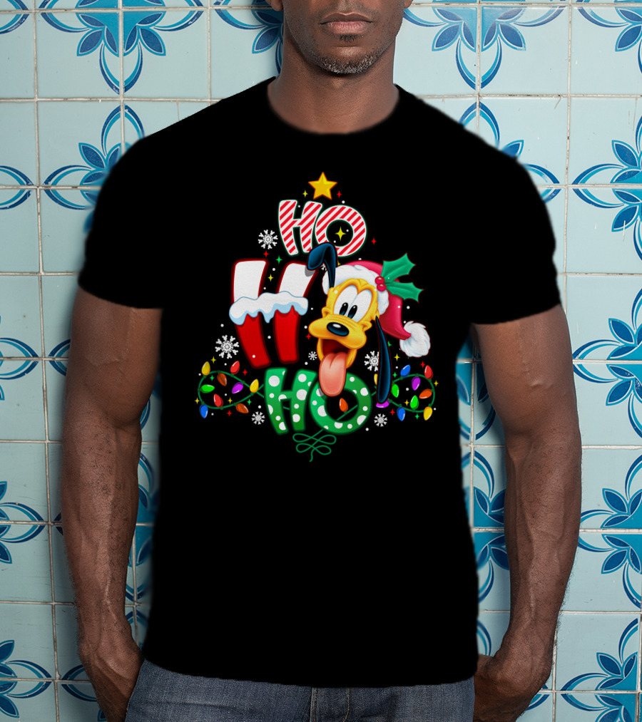 Ho Ho Ho Pluto Christmas Lights And Snowflakes T-Shirt