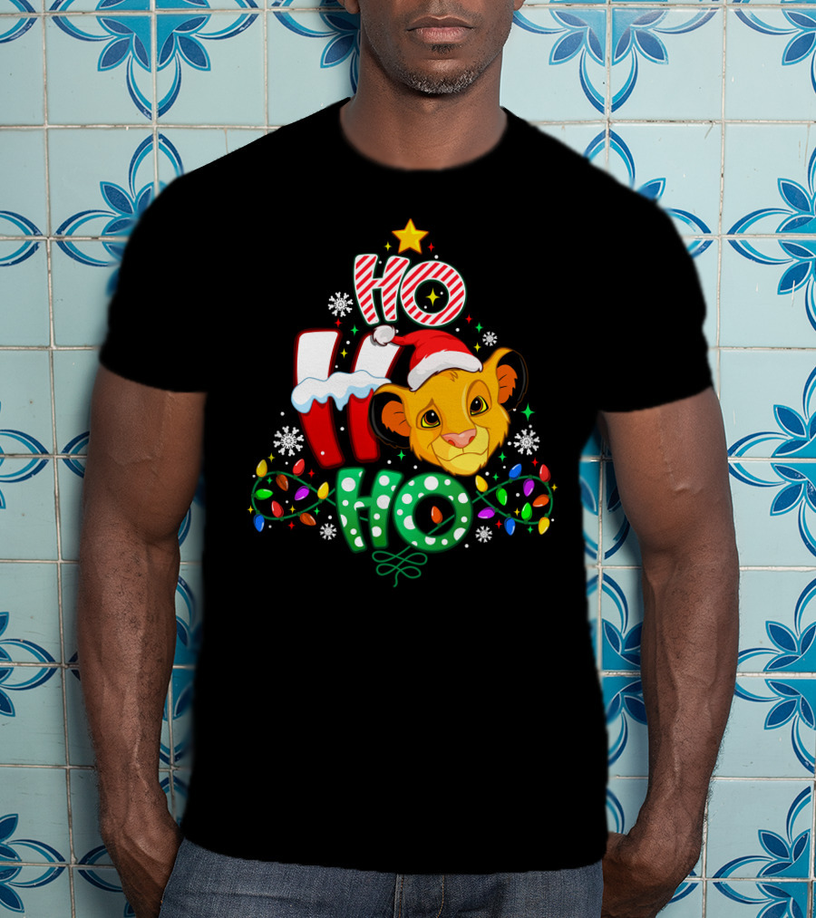 Ho Ho Ho Christmas Simba Lion King Holiday Lights T-Shirt