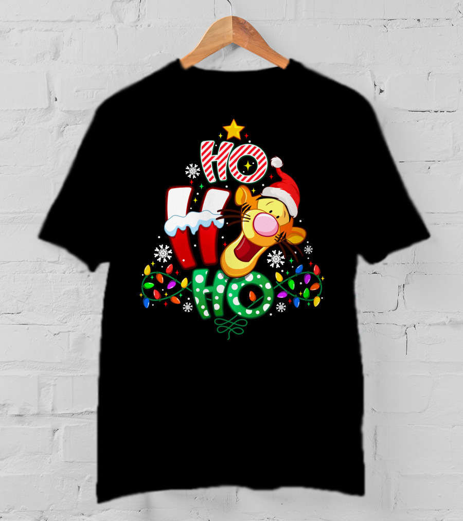 Tigger Christmas Ho Ho Ho With Lights And Santa Hat T-Shirt