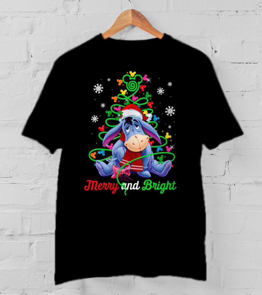 Eeyore Merry And Bright Christmas Tree Mickey Ornaments T-Shirt