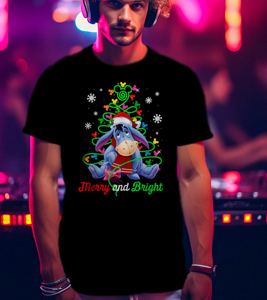 Eeyore Merry And Bright Christmas Tree Mickey Ornaments T-Shirt