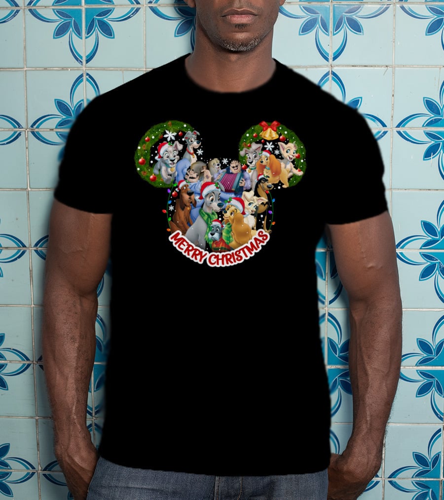 Merry Christmas Disney Lady And The Tramp Mickey Mouse Ears T-Shirt