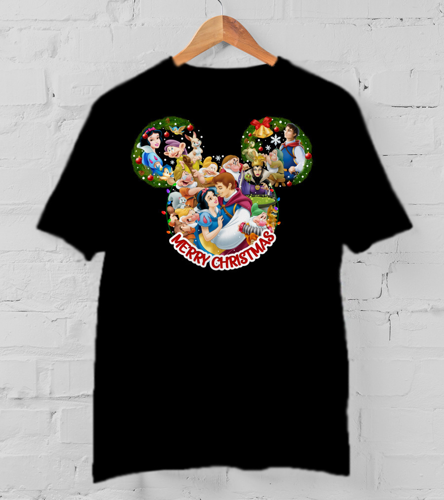 Merry Christmas Snow White And Seven Dwarfs Mickey Mouse Ears T-Shirt