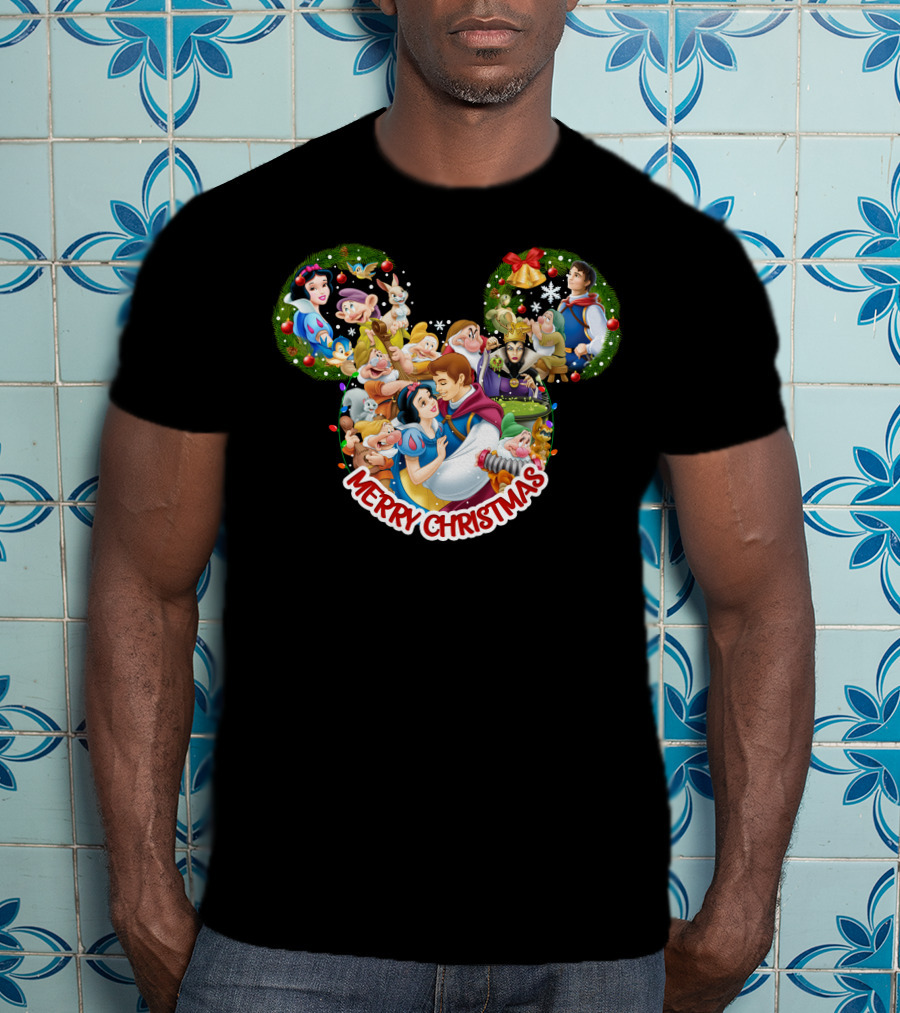 Merry Christmas Snow White And Seven Dwarfs Mickey Mouse Ears T-Shirt
