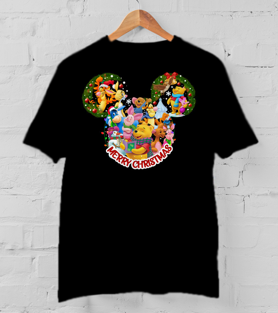 Merry Christmas Winnie The Pooh Disney Characters Mickey Ears T-Shirt