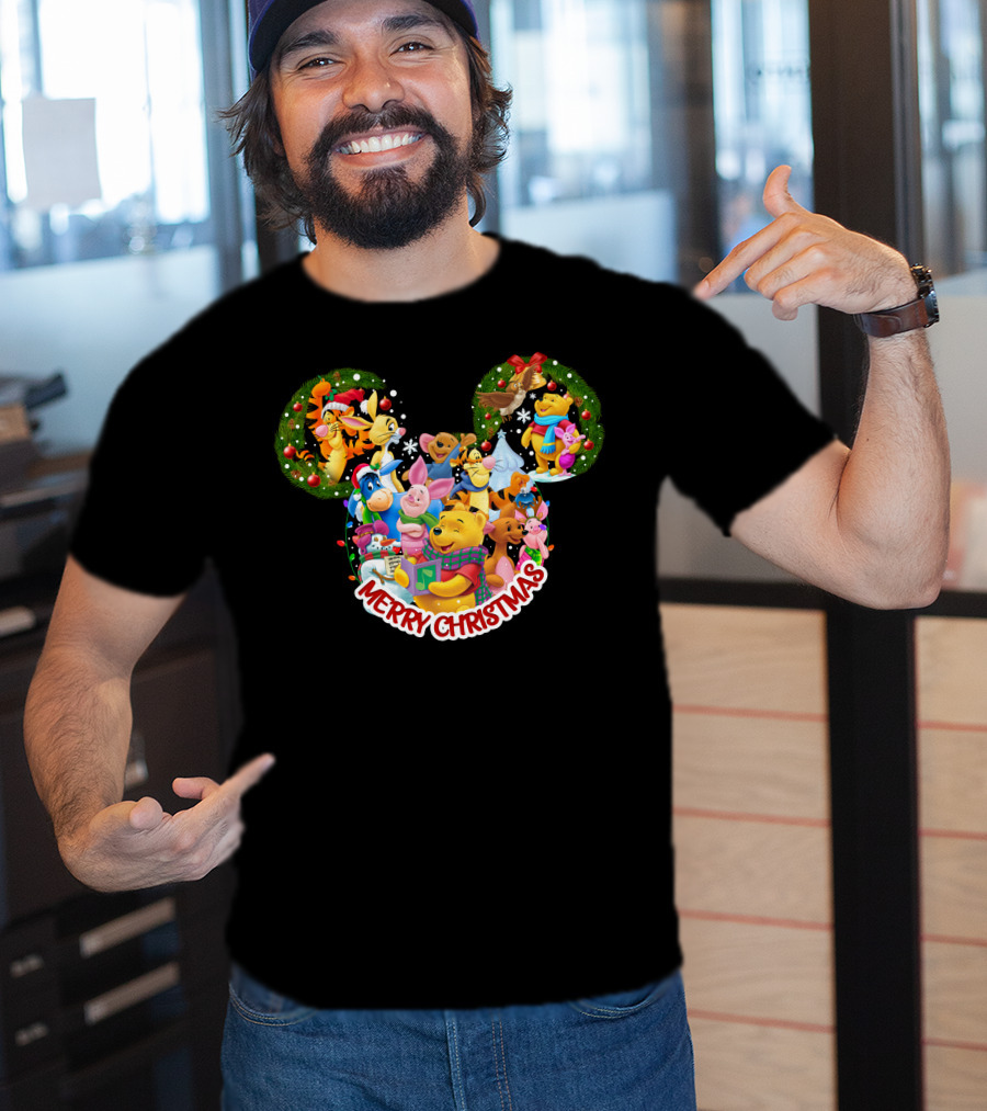 Merry Christmas Winnie The Pooh Disney Characters Mickey Ears T-Shirt