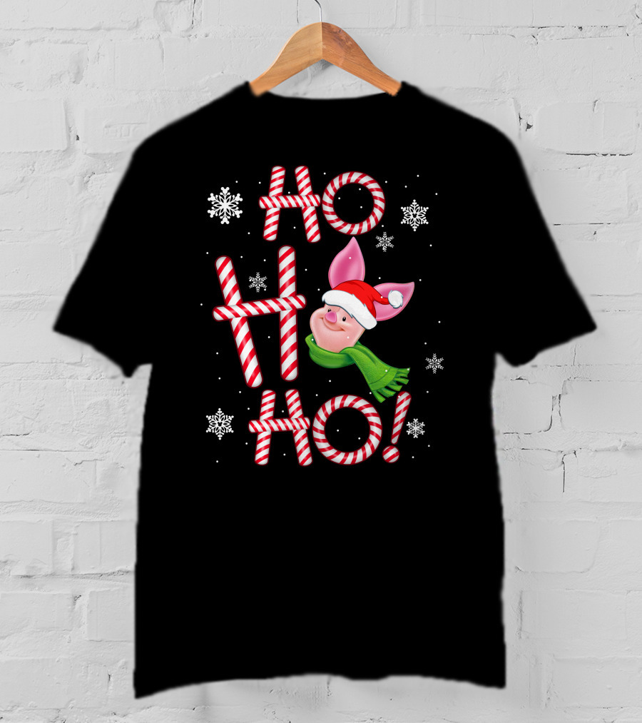 Ho Ho Ho Piglet Santa Peppermint Snowflakes T-Shirt