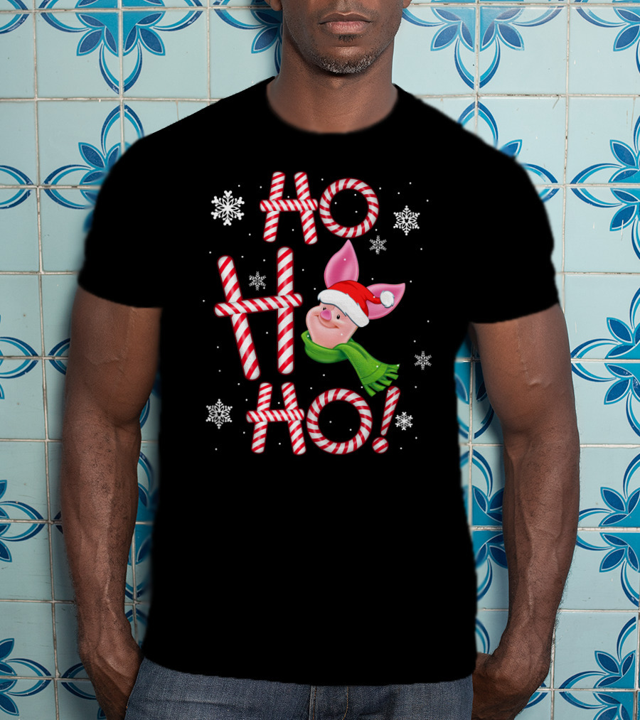 Ho Ho Ho Piglet Santa Peppermint Snowflakes T-Shirt