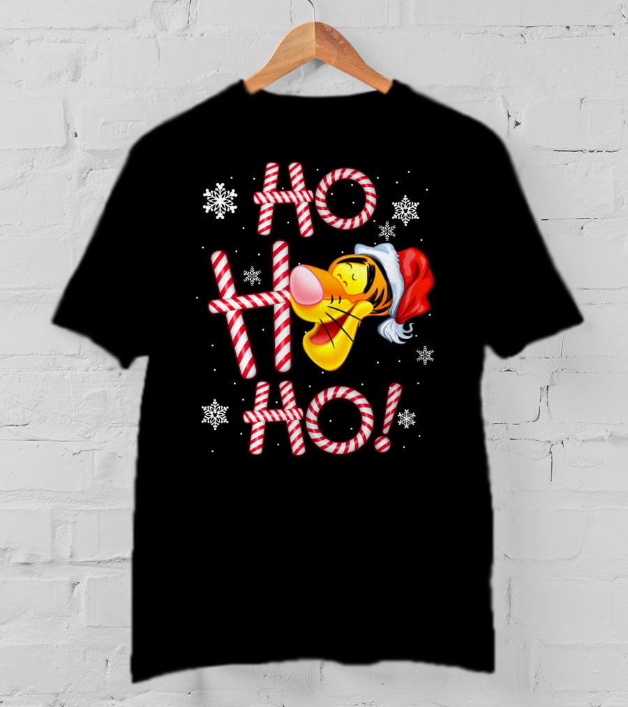 Tigger Ho Ho Ho Santa Hat Candy Cane Snowflakes T-Shirt