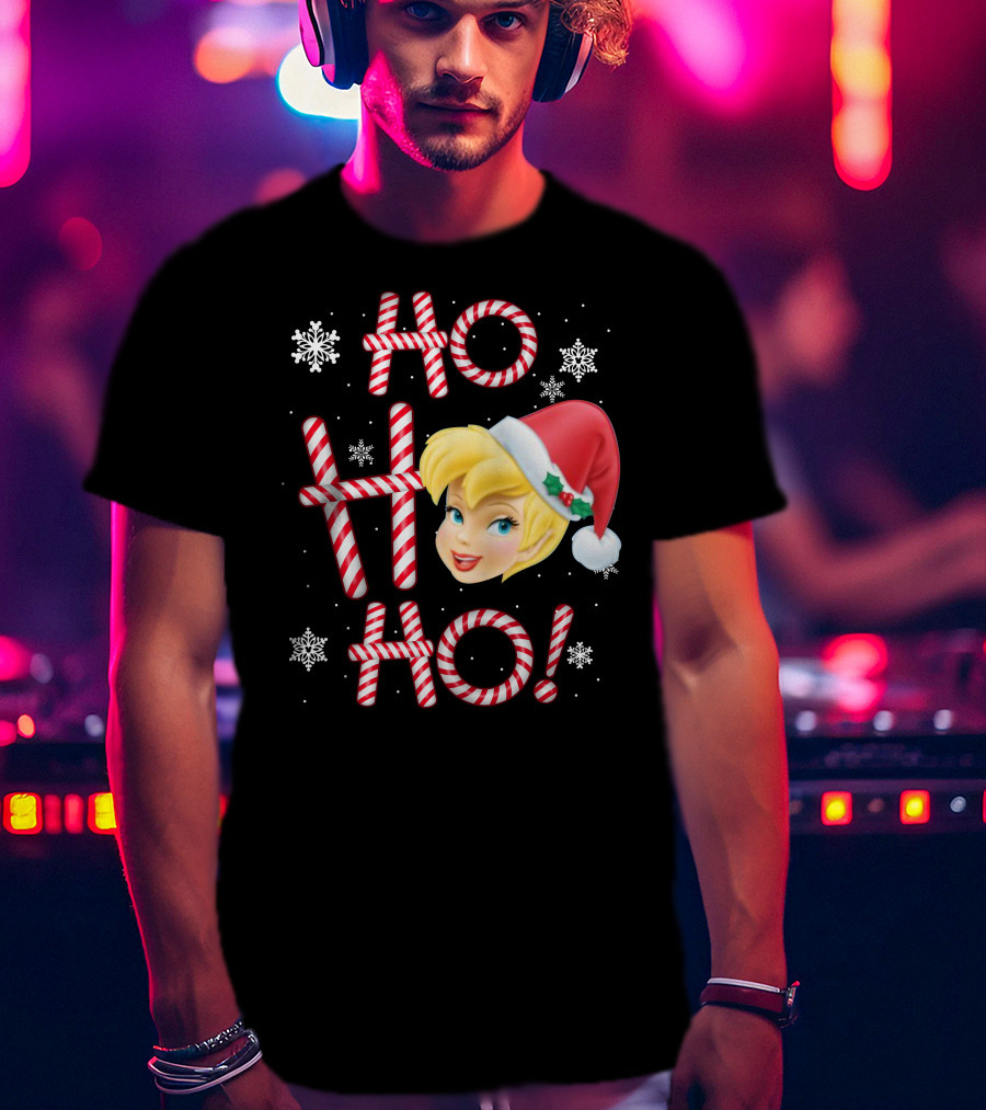 Ho Ho Ho Tinkerbell Christmas Candy Cane Snowflakes T-Shirt