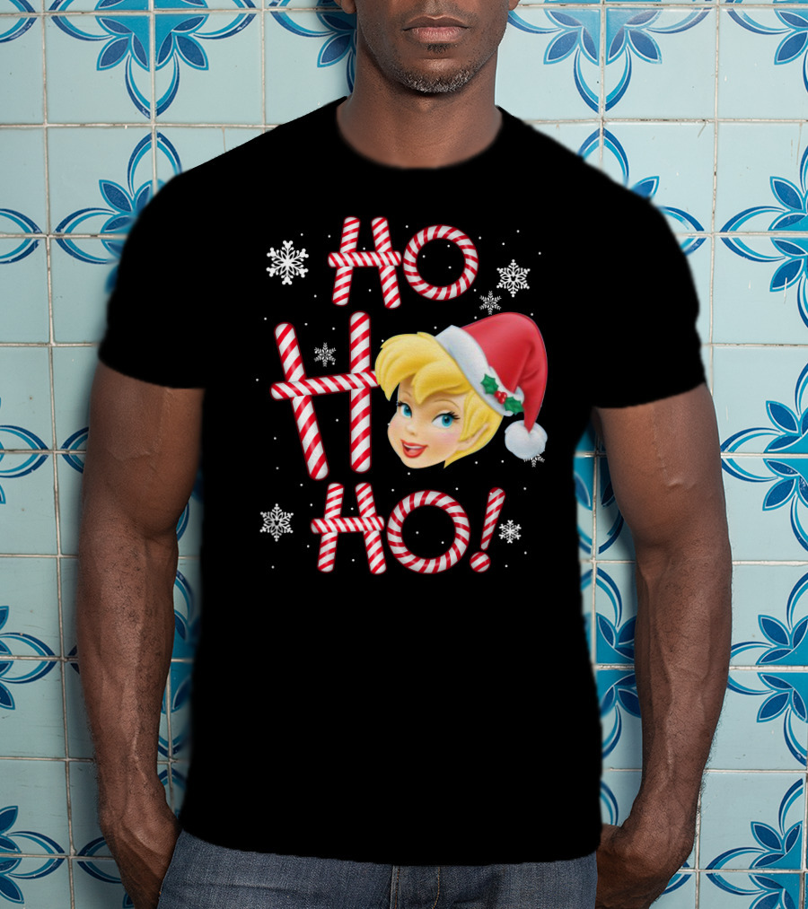 Ho Ho Ho Tinkerbell Christmas Candy Cane Snowflakes T-Shirt