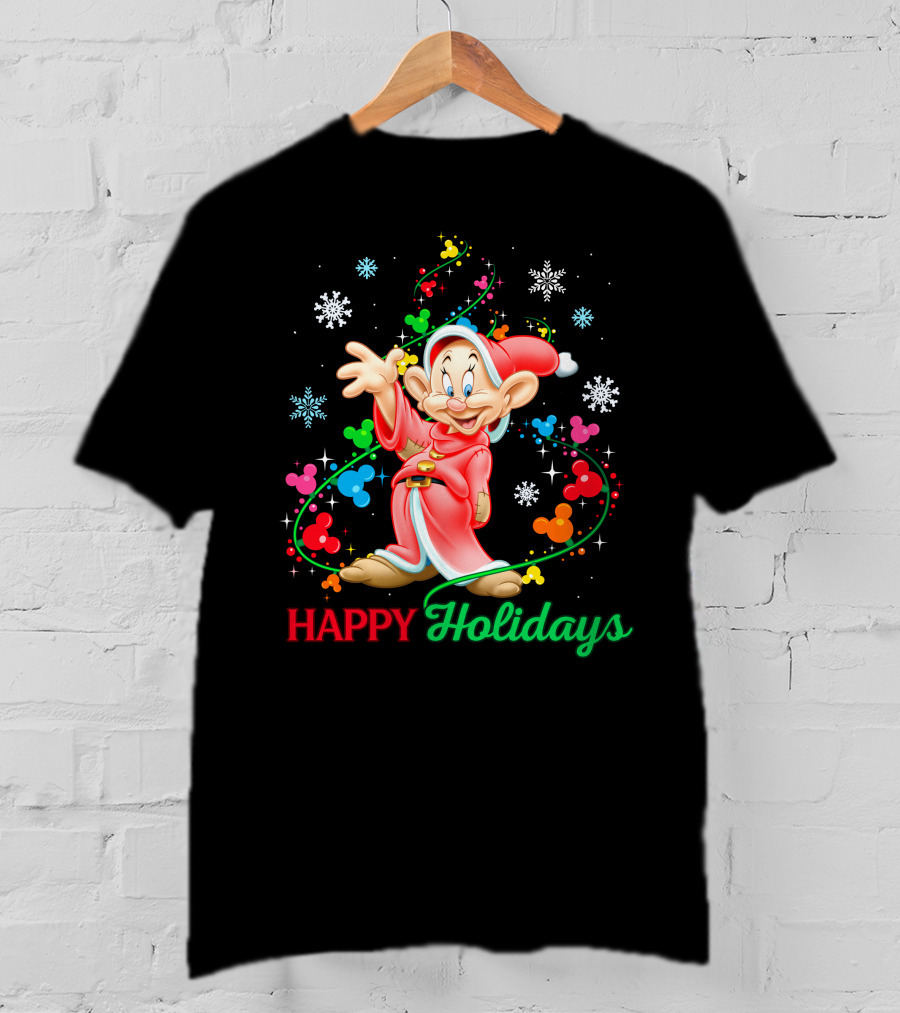 Happy Holidays Dopey Disney Snow White Christmas Magic T-Shirt