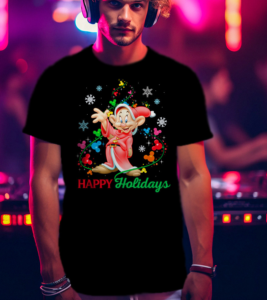 Happy Holidays Dopey Disney Snow White Christmas Magic T-Shirt