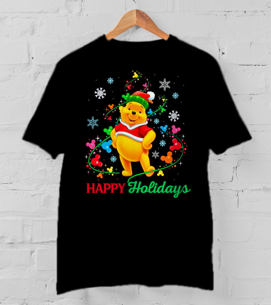 Happy Holidays Pooh Christmas Celebration T-Shirt
