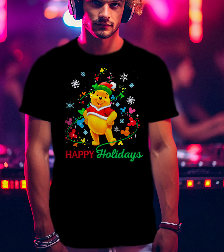Happy Holidays Pooh Christmas Celebration T-Shirt