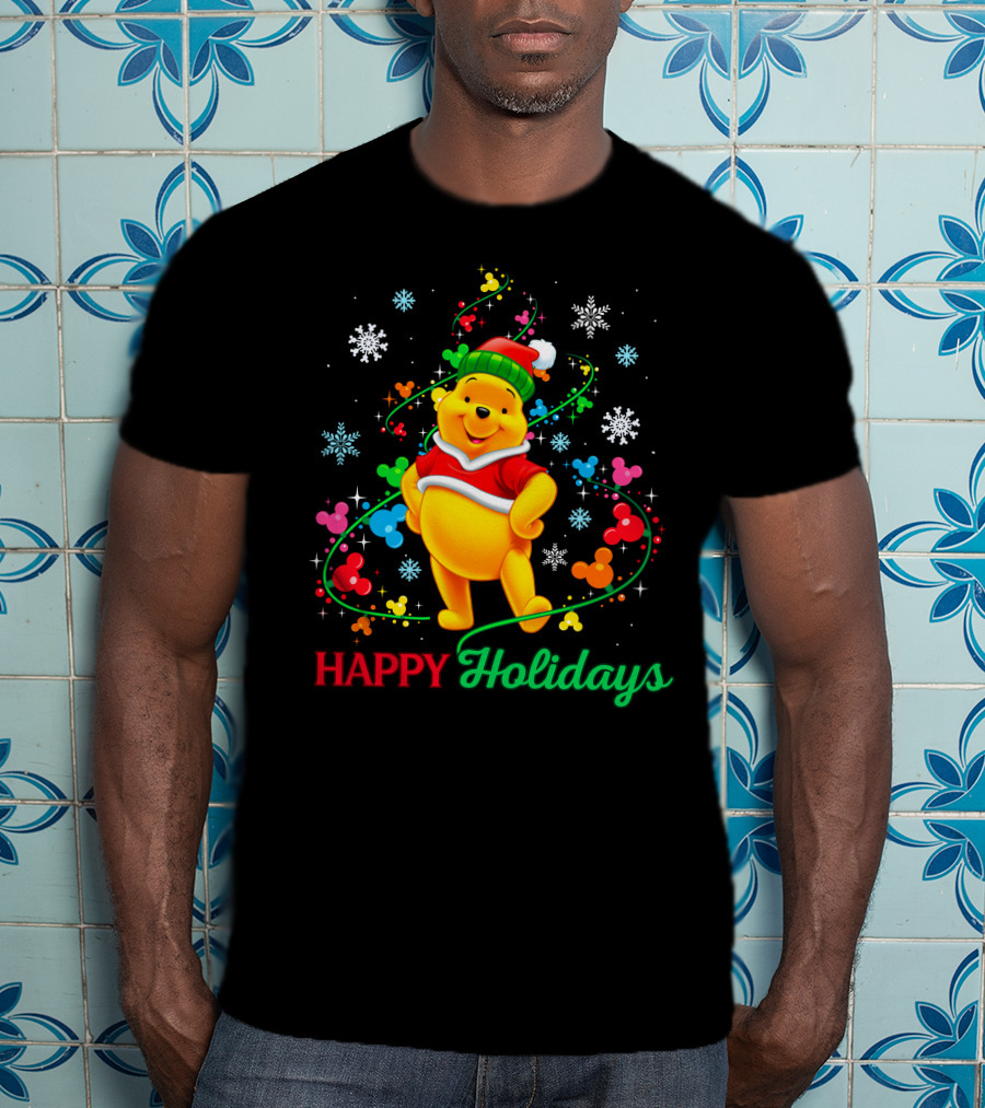 Happy Holidays Pooh Christmas Celebration T-Shirt