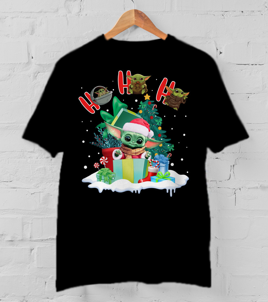 Baby Yoda Christmas Santa Hat Ho Ho Ho T-Shirt