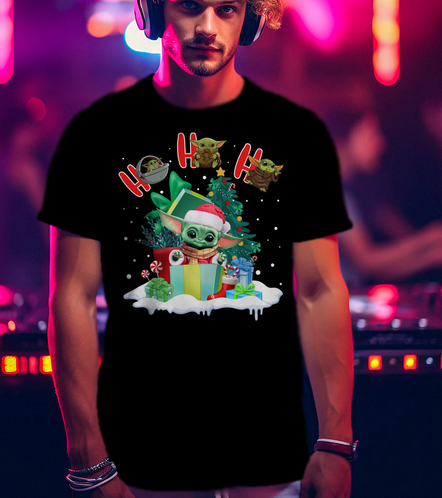 Baby Yoda Christmas Santa Hat Ho Ho Ho T-Shirt