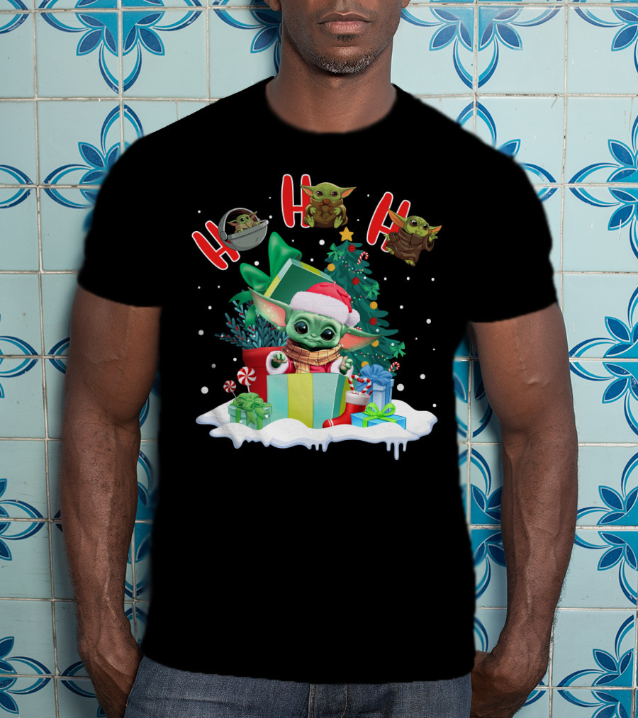 Baby Yoda Christmas Santa Hat Ho Ho Ho T-Shirt