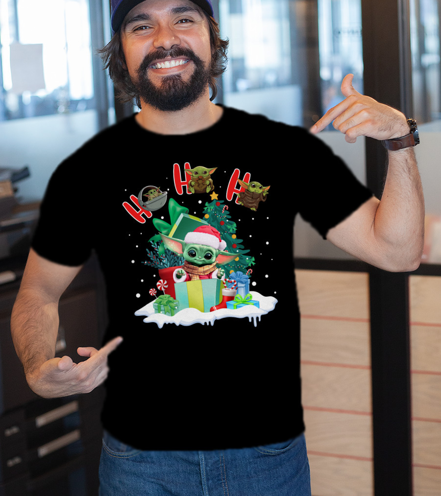 Baby Yoda Christmas Santa Hat Ho Ho Ho T-Shirt