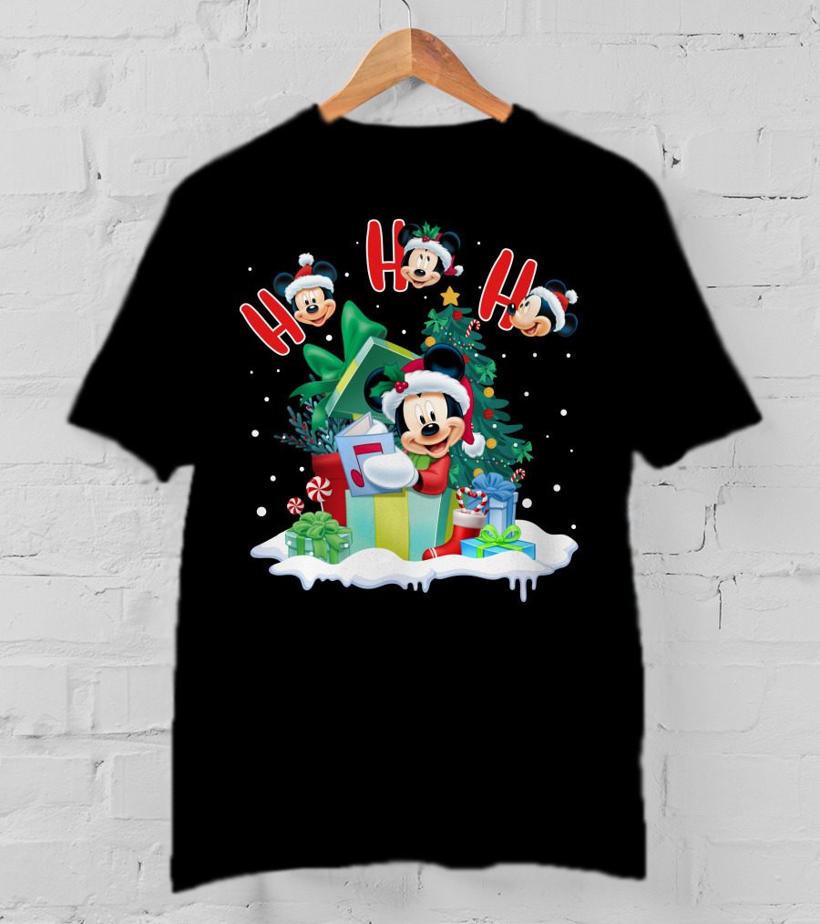 Mickey Christmas Holiday Cheer Ho Ho Ho Holiday Gifts And Tree T-Shirt