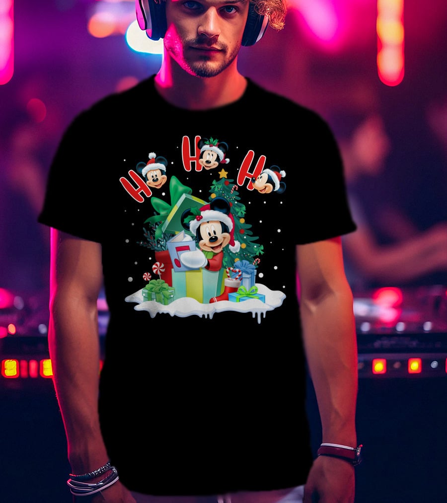 Mickey Christmas Holiday Cheer Ho Ho Ho Holiday Gifts And Tree T-Shirt
