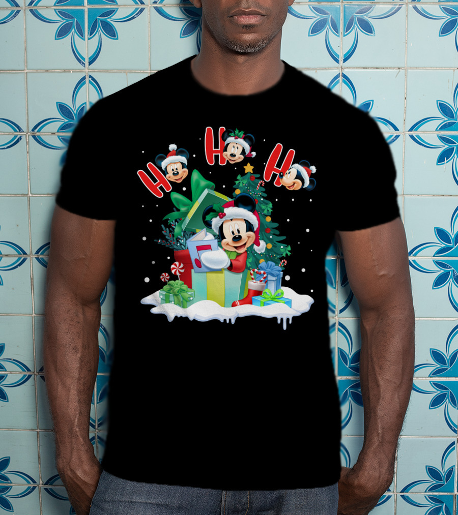 Mickey Christmas Holiday Cheer Ho Ho Ho Holiday Gifts And Tree T-Shirt