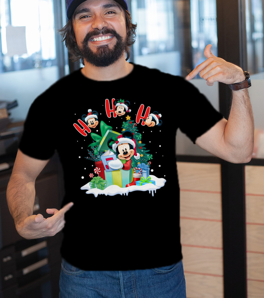 Mickey Christmas Holiday Cheer Ho Ho Ho Holiday Gifts And Tree T-Shirt