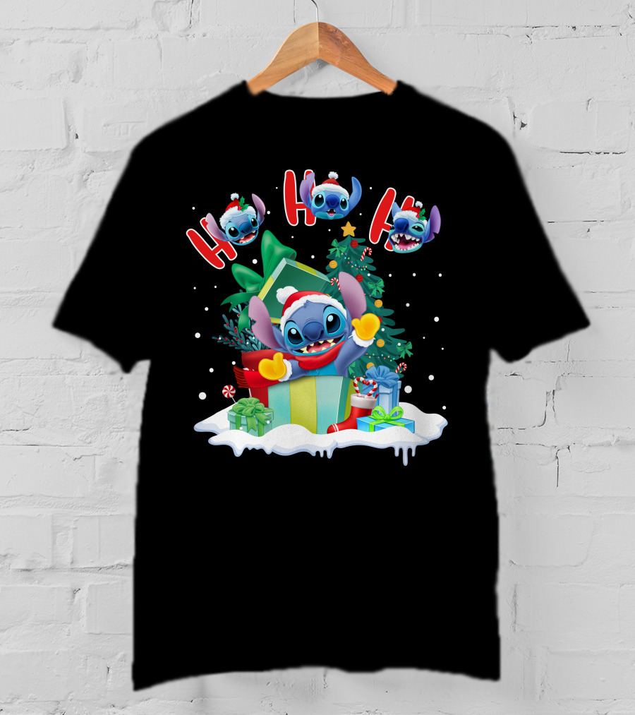 Stitch Holiday Ho Ho Ho Christmas Tree Presents T-Shirt