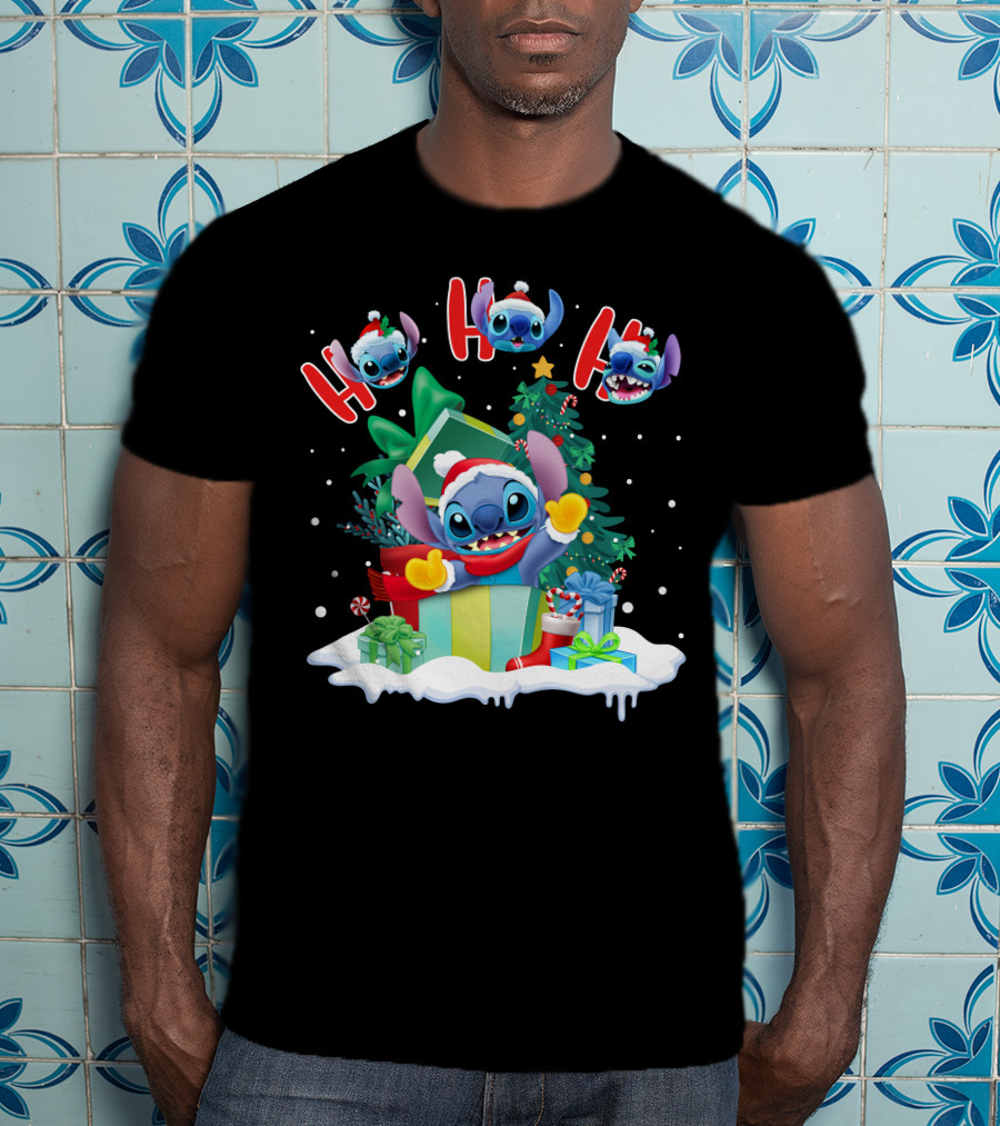 Stitch Holiday Ho Ho Ho Christmas Tree Presents T-Shirt