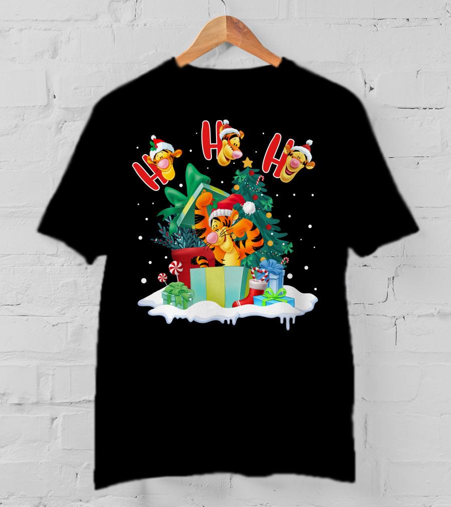 Tigger Ho Ho Ho Christmas Presents And Tree T-Shirt