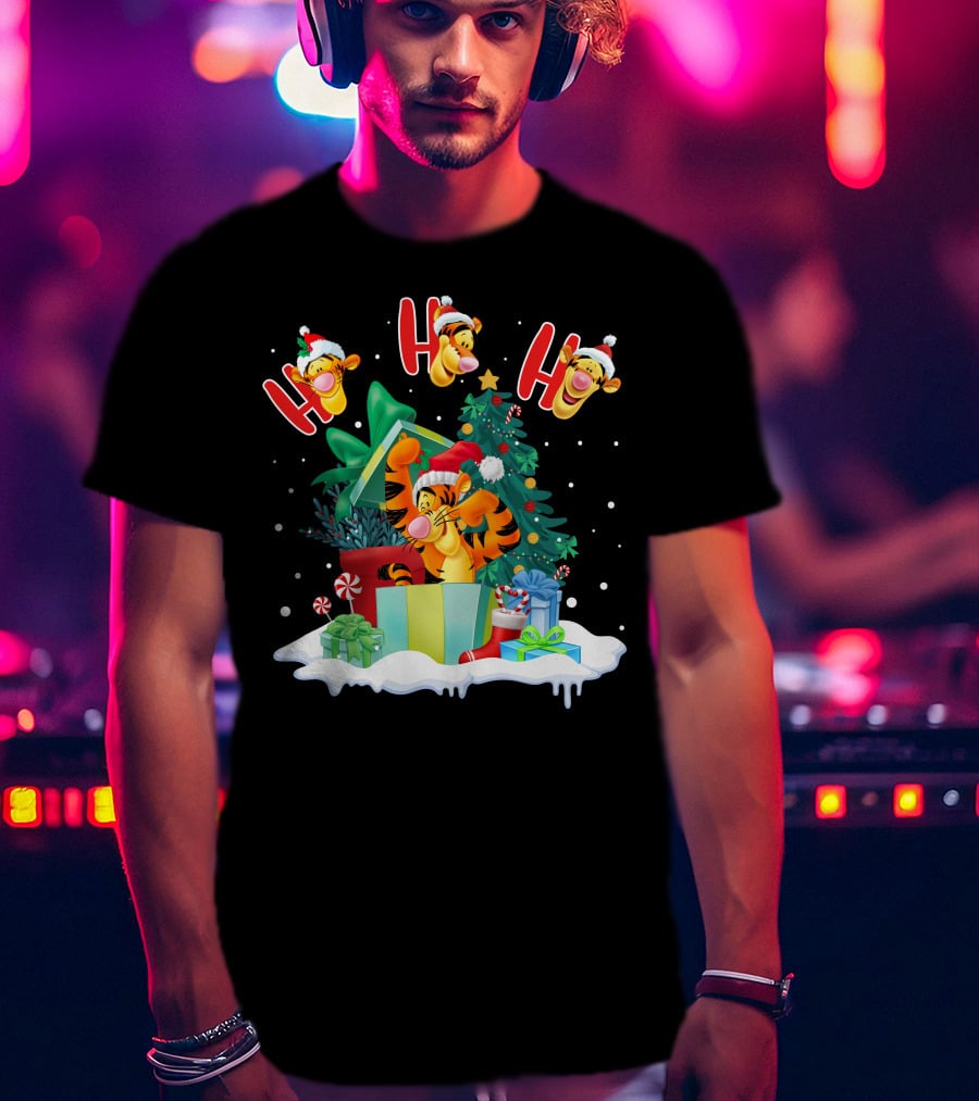 Tigger Ho Ho Ho Christmas Presents And Tree T-Shirt
