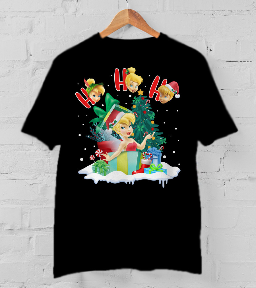Tinkerbell Christmas Ho Ho Ho Holiday Cheer With Gifts And Tree T-Shirt