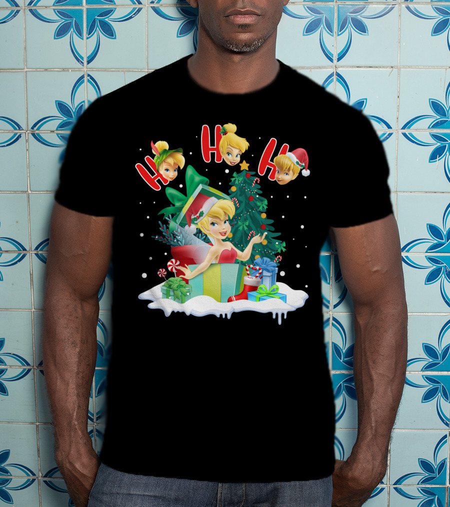 Tinkerbell Christmas Ho Ho Ho Holiday Cheer With Gifts And Tree T-Shirt