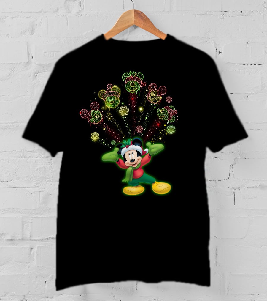 Mickey Mouse Christmas Holiday Cheer With Festive Lights And Snowflakes T-Shirt