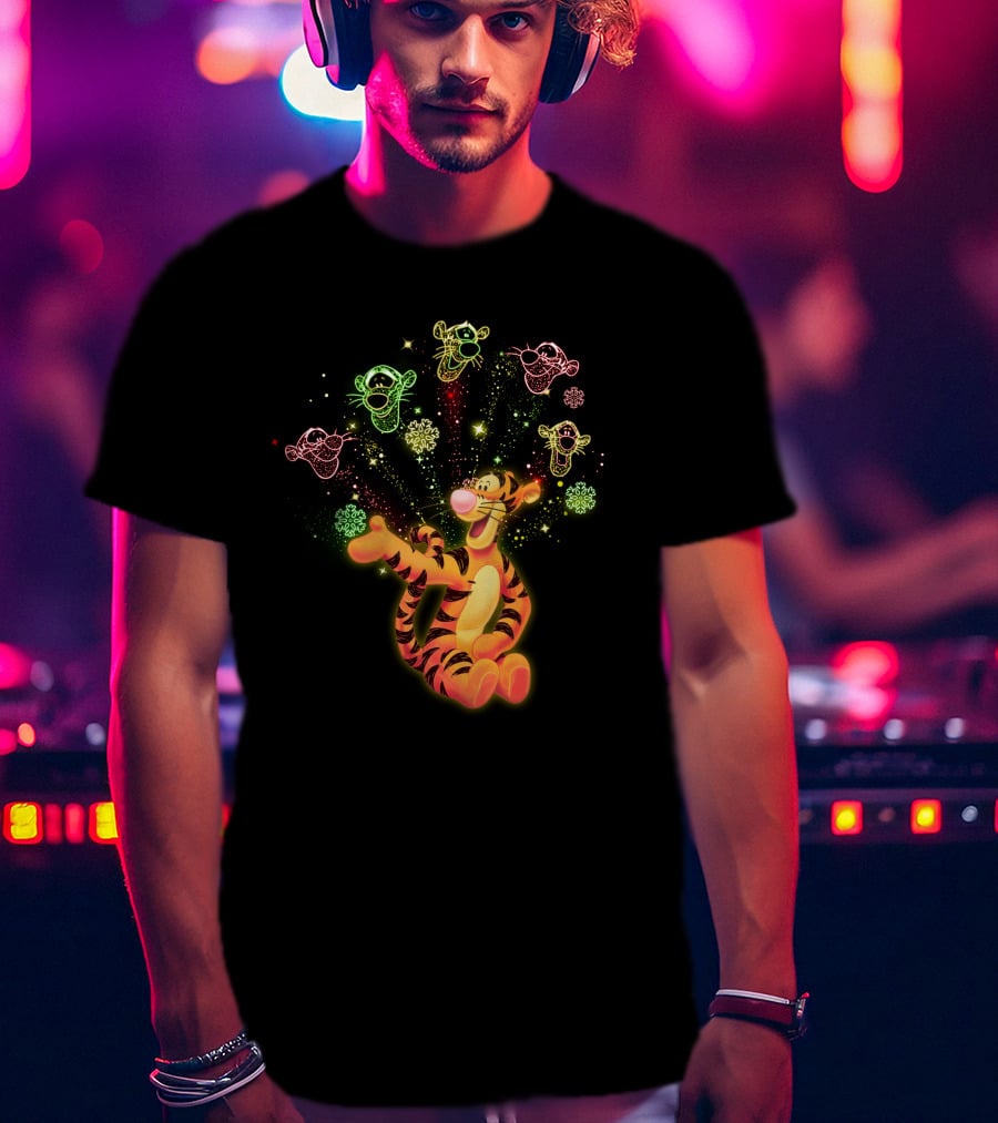 Tigger Playful Celebration With Magical Multicolored Starry Outlines T-Shirt